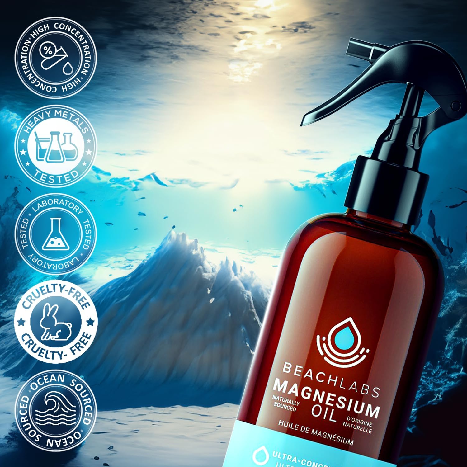 Magnesium Spray (2-Pack) - Ocean Sourced & 100% Canadian Made | Magnesium Spray for Feet and Body | Pure Concentrated Seawater with Synergistic Trace Minerals for Wellness | (8 oz)