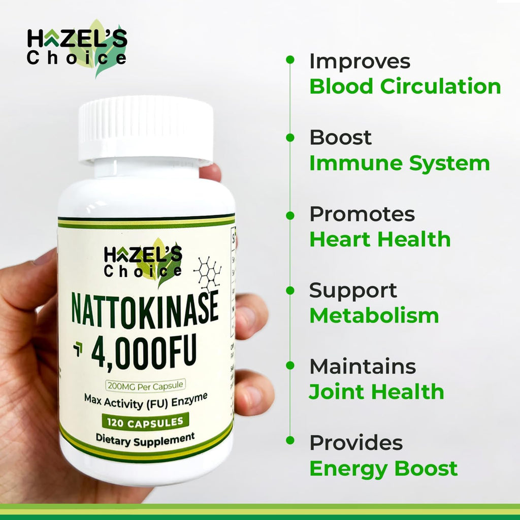 HAZEL'S Choice Nattokinase 4,000 FU – 120 Capsules – 200MG Per Capsule – Maximum Activity FU Enzyme – Dietary Supplement – Non-GMO & Gluten-Free