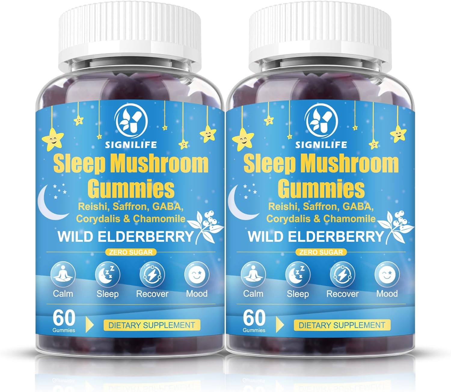 Sleep Mushroom Gummies with Reishi & Lions Mane -Natural Sleep Aid & Relaxation Supplement, Wild Elderberry Flavor, Non-GMO, No Sugar, 120 Count
