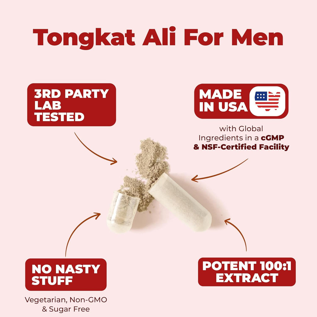 Tongkat Ali for Men - Premium & Potent Testosterone Supplement for Men with Longjack Tongkat Ali Powder - Male Enhancing Supplement for Workout - Testosterone Support & Muscle Builder - 2 Month Supply