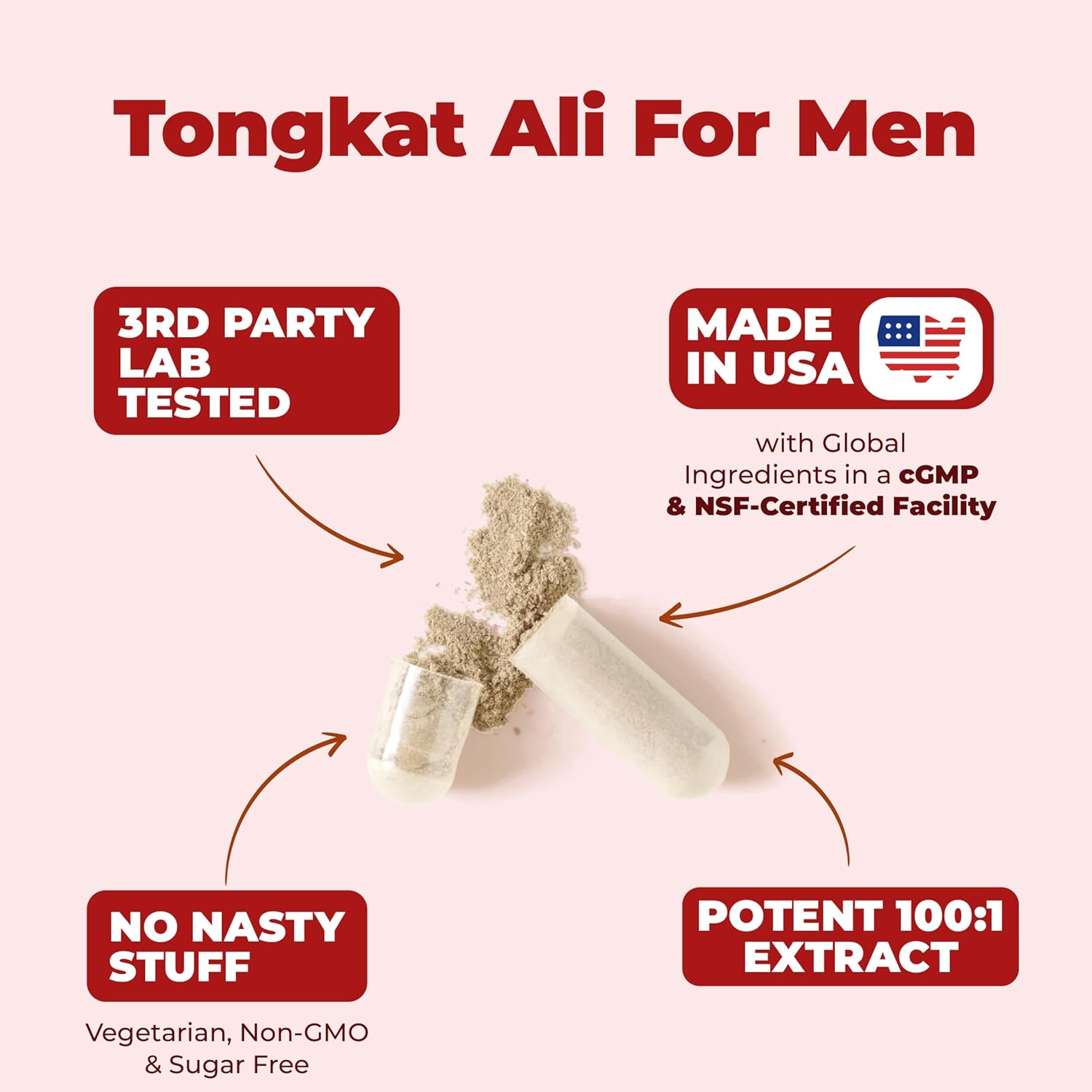 Tongkat Ali for Men - Premium & Potent Testosterone Supplement for Men with Longjack Tongkat Ali Powder - Male Enhancing Supplement for Workout - Testosterone Support & Muscle Builder - 2 Month Supply