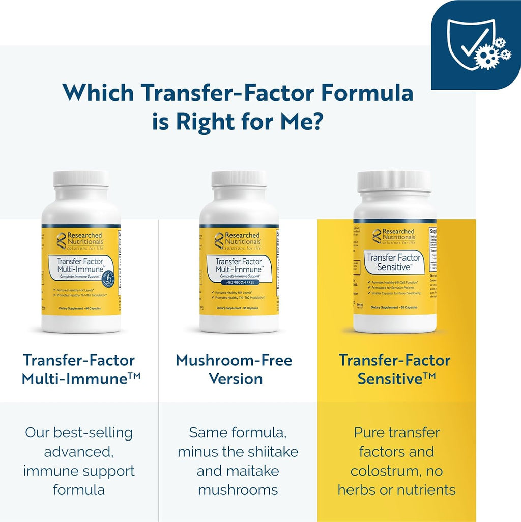 Researched Nutritionals Transfer Factor Sensitive - Immune Support Bovine Derived Transfer Factors & Colostrum Capsules (60 Capsules)