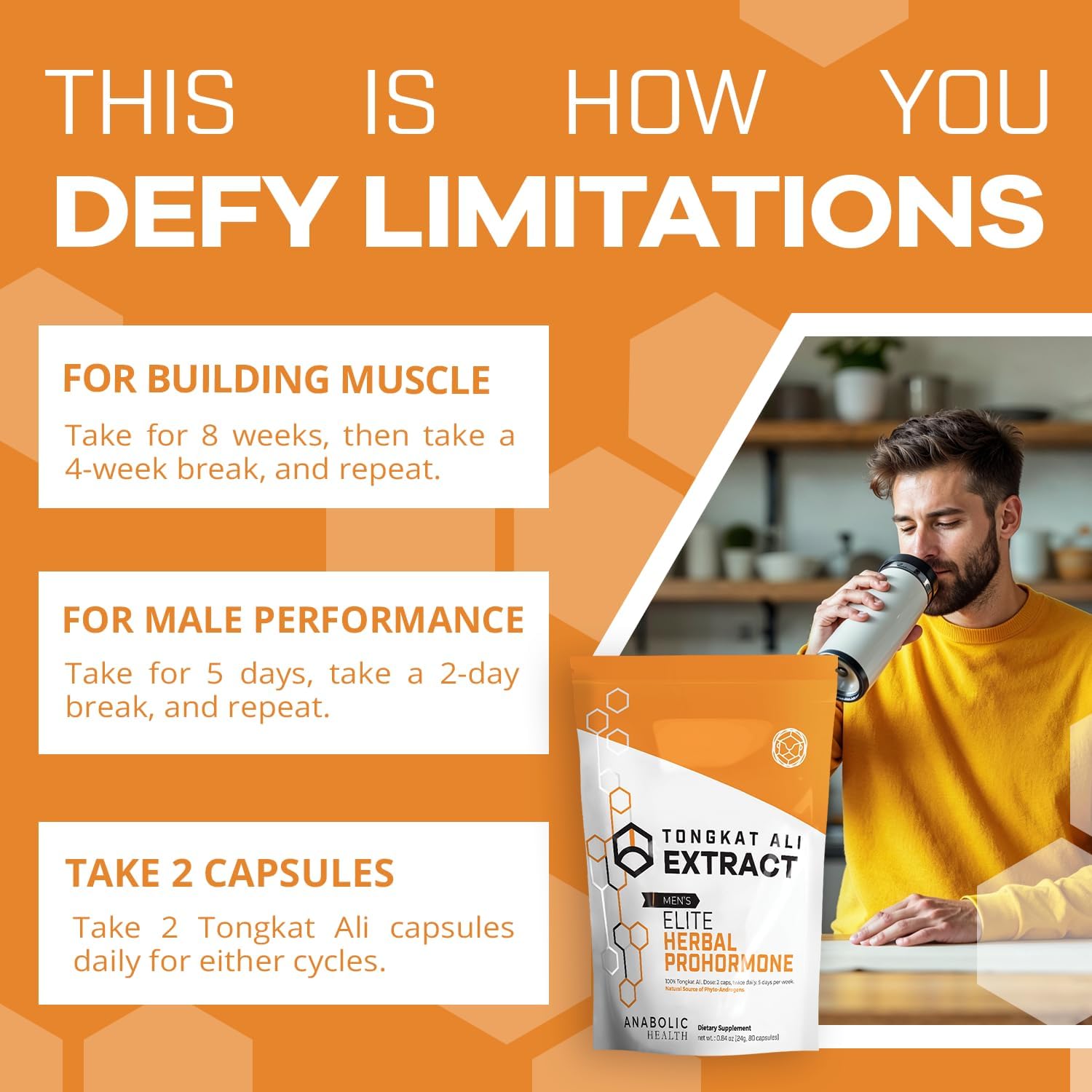 Yellow Tongkat Ali Extract (Eurycoma Longifolia) – Natural Testosterone & Vitality Support, Enhances Energy, Stamina, Muscle Growth & Performance – 80 Capsules