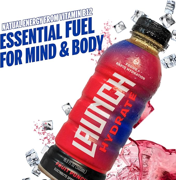 Sports Drink: Fruit Punch Flavor - 16.9 Oz (12 Pack), Energy Drink + Hydration, Real Cane Sugar, Electrolytes, Cognizin for Focus, Vitamin B12 Energy Boost, L-Glutamine Hydration Formula, No Artificial Sweeteners, Colors, or High Fructose Corn Syrup – ...