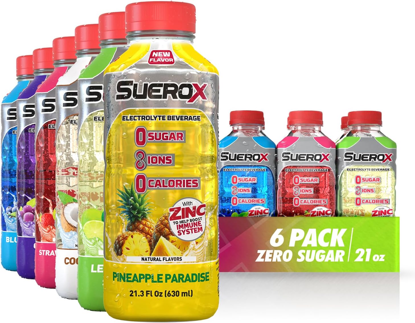 SueroX Sugar-Free Sports Drink for Hydration and Recovery, Electrolyte Hydration Drink with 8 Ions, Zero Calorie Sports Drinks with Electrolytes, Power Pack, 21.3 Fl Oz, 6 Count
