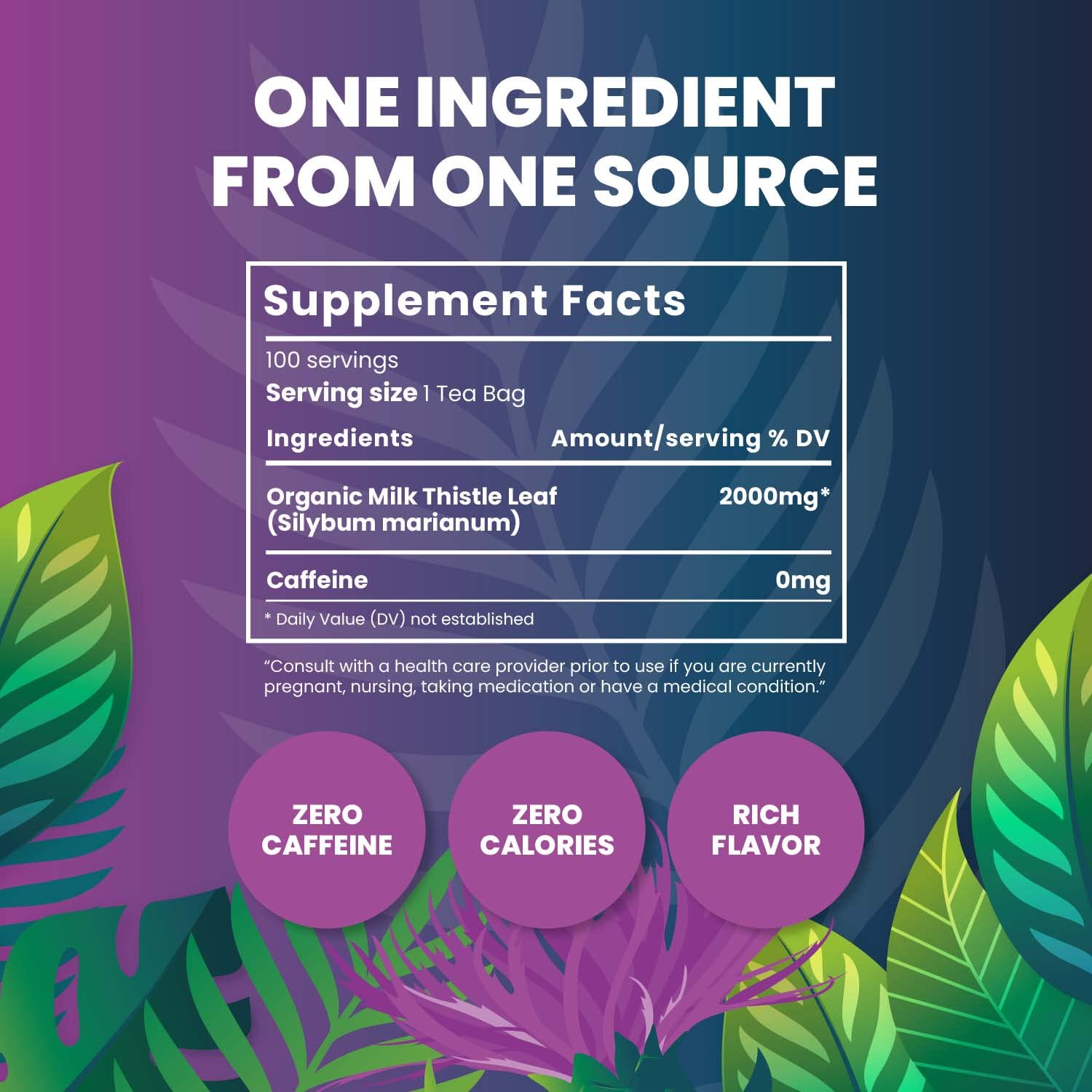 Organic Milk Thistle Tea-100 Tea Bags | Organic Herbal Tea From Single Origin | Eco-Friendly Tea Bags | Non-GMO Caffeine Free Tea With Zero Sugar | Cederberg Tea Company