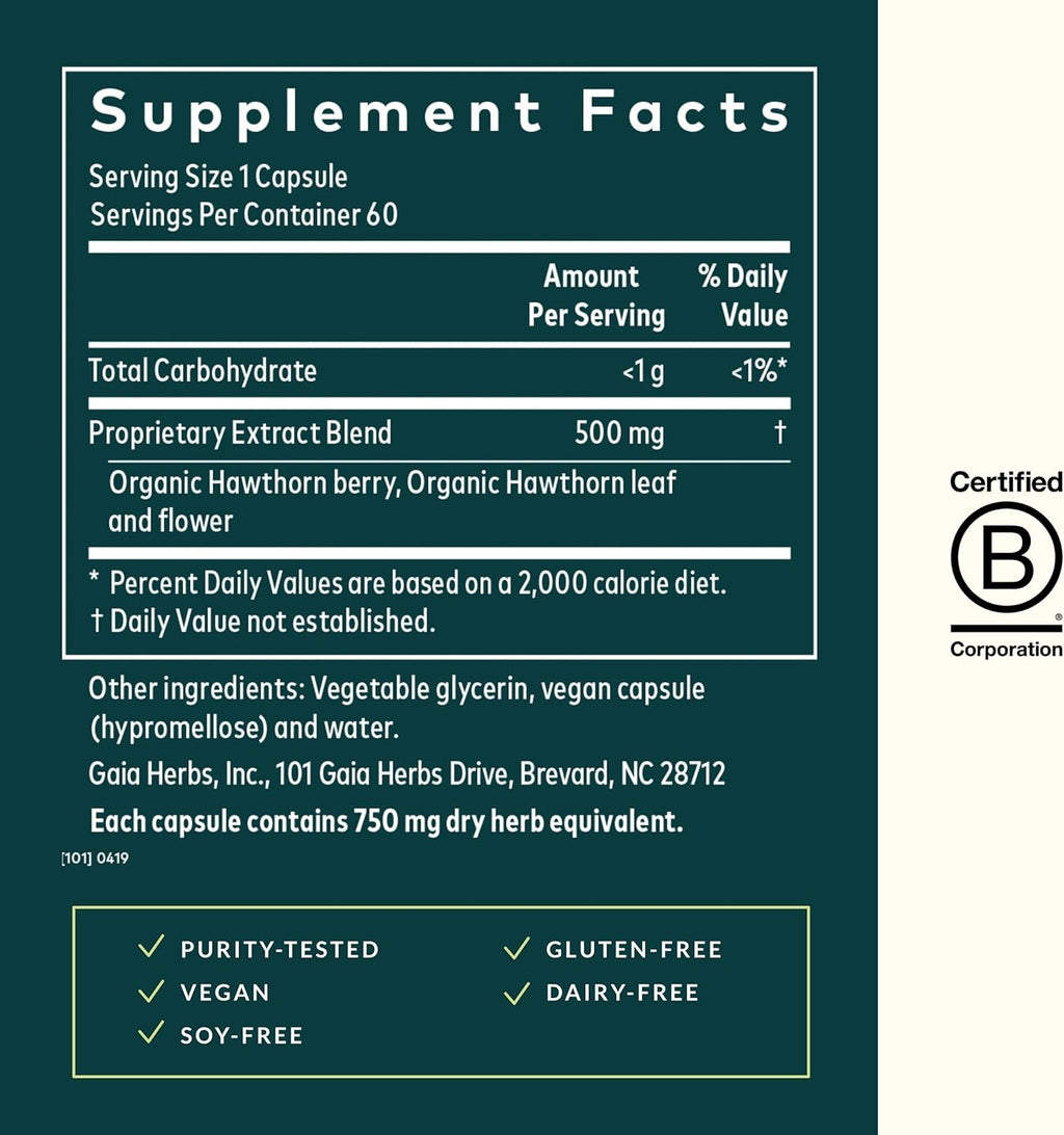 Gaia Herbs Hawthorn Supreme - Hawthorn Berry Supplement - with Herbs Traditionally Used to Support Heart Health* - 60 Vegan Liquid Phyto-Capsules (30-Day Supply)