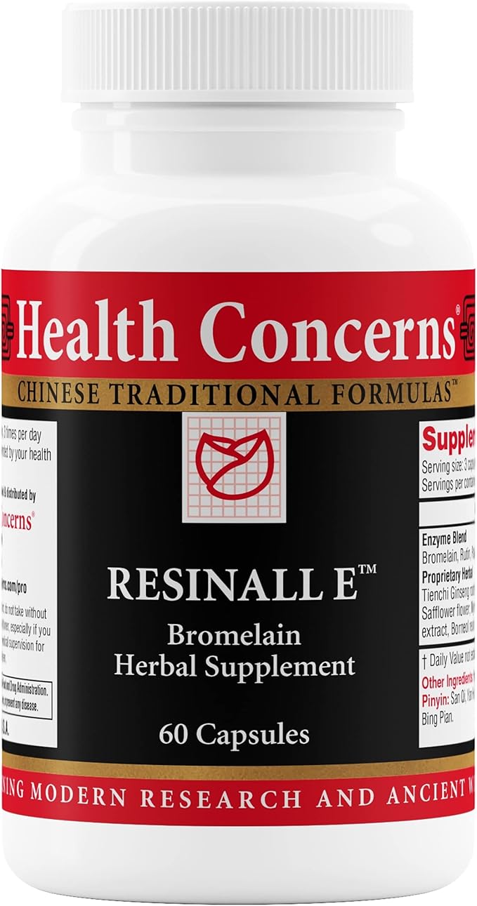 Health Concerns Resinall E – Bromelain Herbal Supplement for Bruising Recovery – Helps Repair Damaged Cells - Natural Enzyme Blend with Herbs – Post Surgery Support – 60 Capsules
