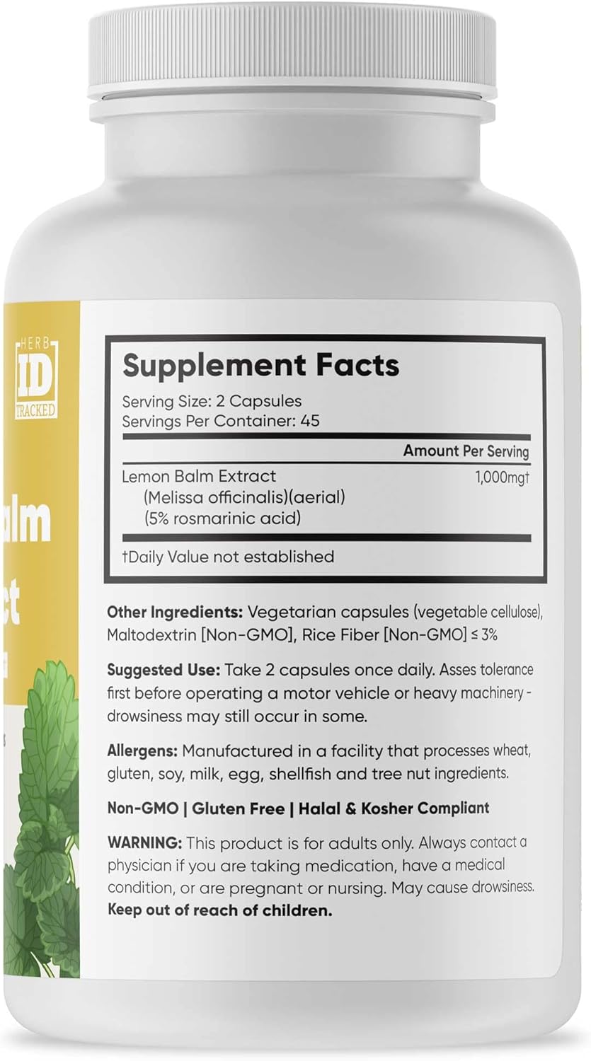 Brain Forza Lemon Balm R5 Extract Capsules - Standardized Extract 5% Rosmarinic Acid, 90 Capsules
