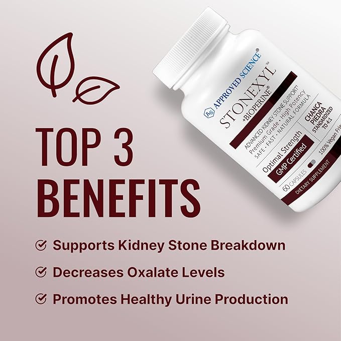 Approved Science Stonexyl - Herbal Support for Kidney Stones - 180 Capsules - Chanca Piedra - High Absorption - 3 Month Supply - Vegan