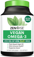 Zenwise Health Vegan Omega 3 Supplement - Burpless Omega 3 Supplement with DHA, EPA & DPA Fatty Acids for Immune Health - Fish Oil Alternative from Sustainably Sourced Marine Algae Oil - 120 Softgels