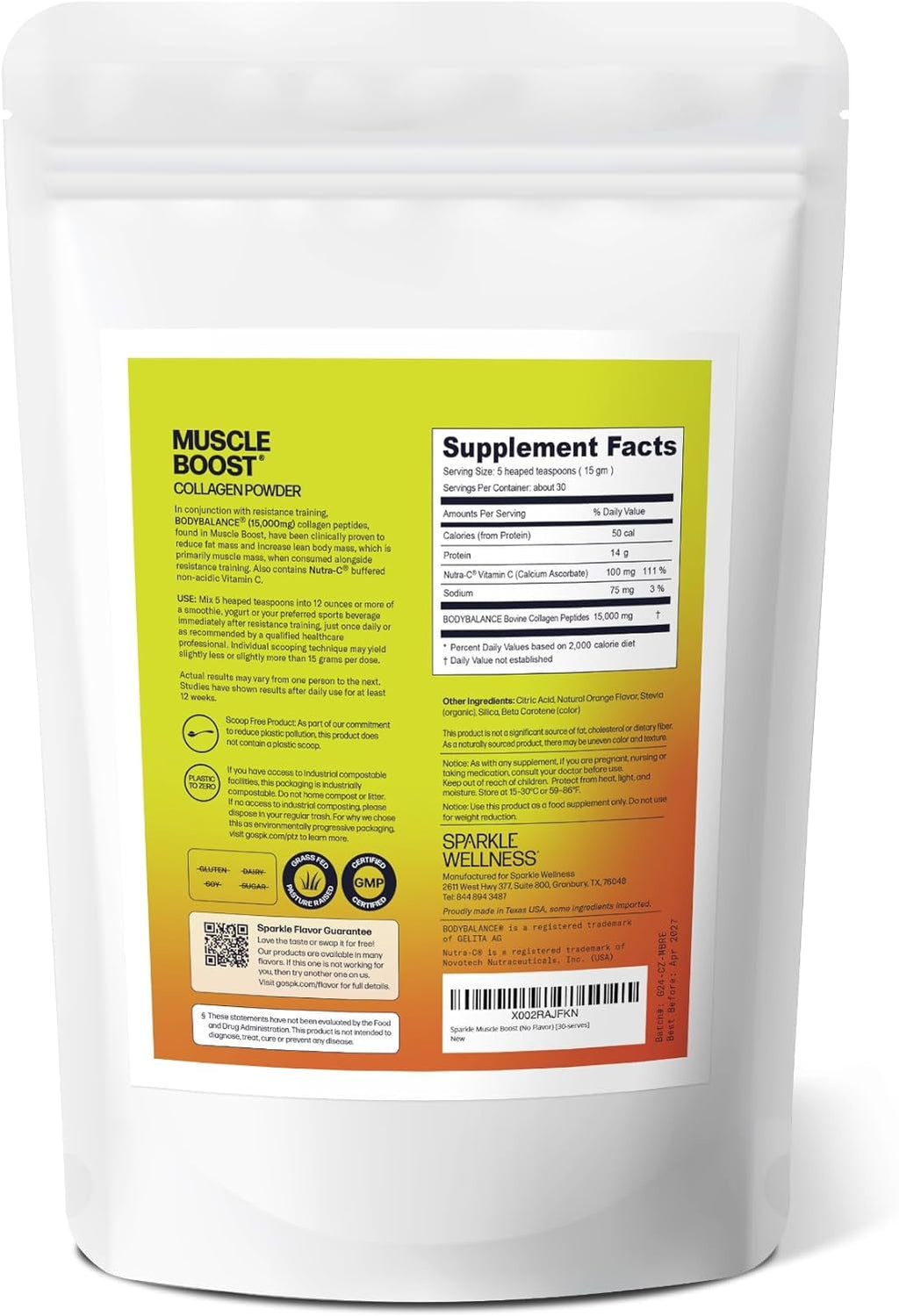 Muscle Boost (Orange) [30-Serves] | Collagen Supplement Powder with Hydrolyzed BODYBALANCE Collagen Peptides & Buffered Vitamin C | Improves Body Composition