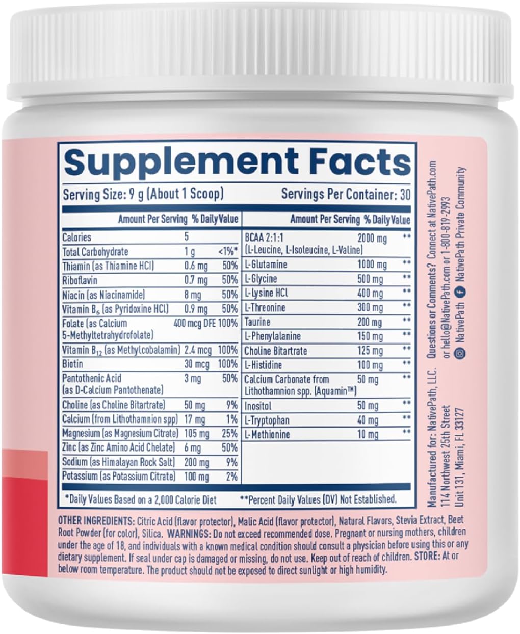NativePath Native Hydrate, Zero Sugar, Electrolytes Powder with BCAAs, Mixed Berry Hydration, Keto & Paleo Friendly, 30 Servings