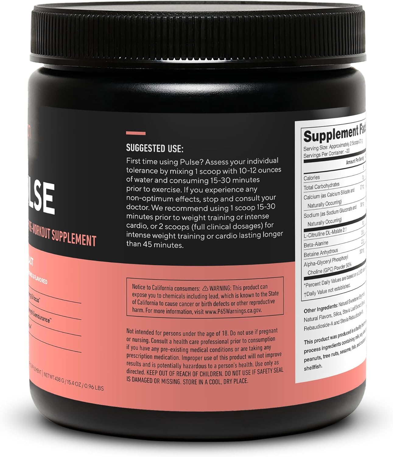 LEGION Pulse Pre Workout Supplement - All Natural Nitric Oxide Preworkout Drink to Boost Energy, Creatine Free, Naturally Sweetened, Beta Alanine, Citrulline, Alpha GPC (Caffeine Free Arctic Blast)