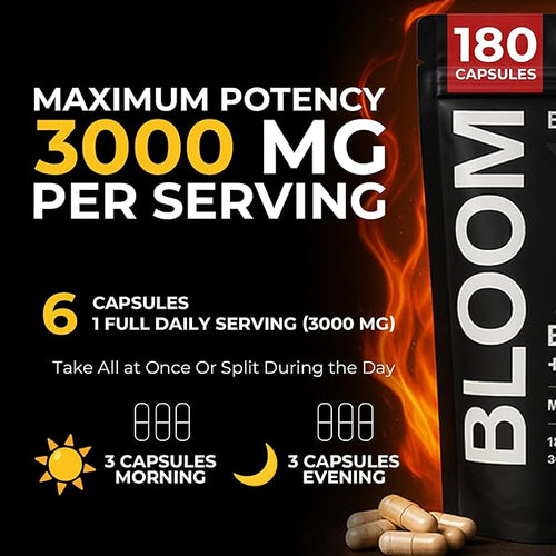 Beef Organ Supplement for Men | 100% Grass Fed Beef Liver Capsules with Bull Testicle, Prostate, Bone Marrow & More | Bloom X - Ancestral Superfoods for Vital Energy, Immunity & Men’s Health | 180 ct