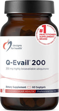 Designs for Health Q-Evail 200-200mg CoQ10 Highly Bioavailable Ubiquinone - Coenzyme Q10 with MCT + Mixed Tocopherols to Promote Superior Absorption - Non-GMO (60 Softgels)