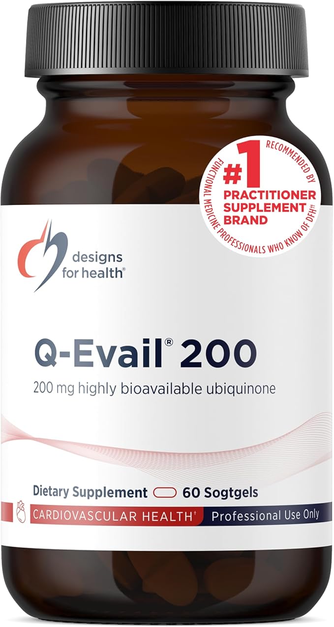Designs for Health Q-Evail 200-200mg CoQ10 Highly Bioavailable Ubiquinone - Coenzyme Q10 with MCT + Mixed Tocopherols to Promote Superior Absorption - Non-GMO (60 Softgels)