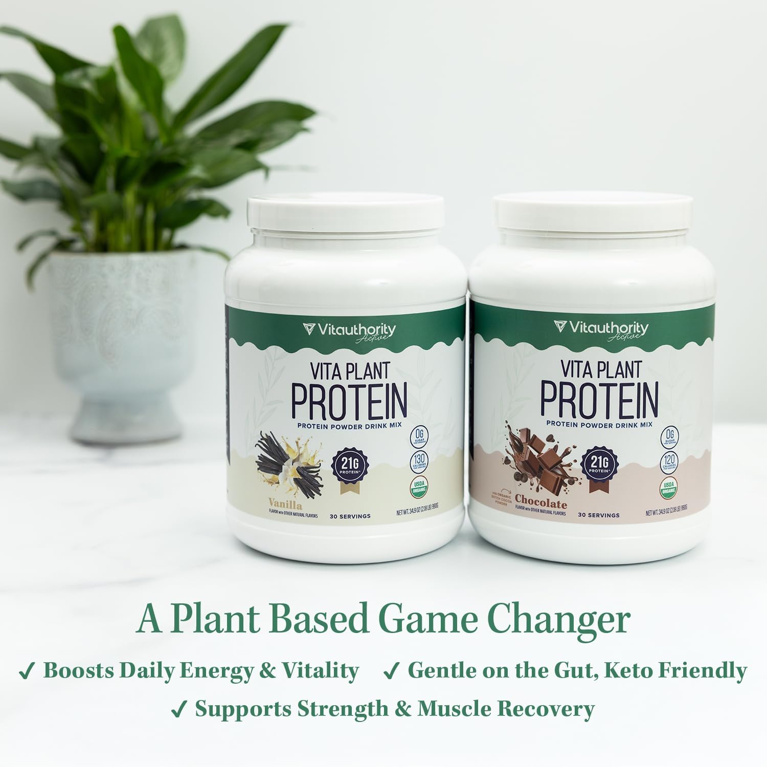 Organic Plant Based Protein for Women Complete Vegan Protein Powder with BCAAs & MCTs Plant-Based 21g, Dairy-Free, Gluten-Free, No Added Sugar, Supports Muscle Recovery (Vanilla Flavored, 30 Servings)