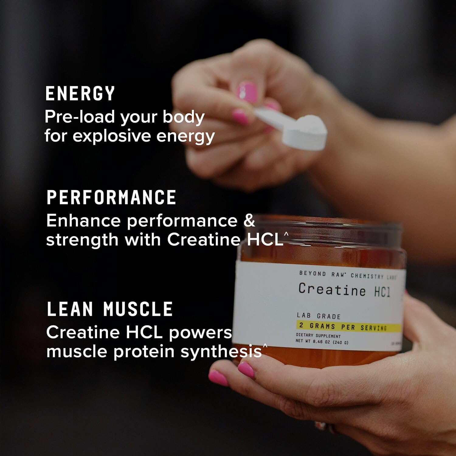 BEYOND RAW Creatine HCl Powder, Science Backed, Lab Grade, Creatine for Women & Men, Muscle Strength, Energy Production, Athletic Performance, Cognitive Support, Cellular Hydration, 60 Servings
