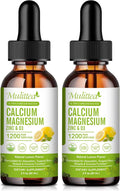 Calcium Magnesium Zinc Liquid with Vitamin D3, Magnesium Glycinate Plus Vitamin C K2| High Absorption Plant Calcium Supplement for Heart & Bone| Gluten Free，Sugar-Free | 60 Servings | Lemon Flavor
