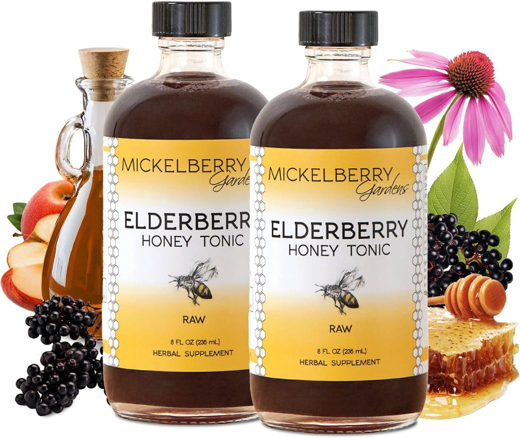 Mickelberry Gardens Elderberry Honey Tonic, Sambucus Syrup, Black Elderberry - Immune Support for Adults and Kids, 8 Ounces (Pack of 2)