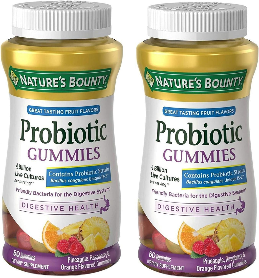 Probiotic Gummies by Nature's Bounty, Dietary Supplement, For Digestive Health, Natural Fruit Flavors, 2 Pack, 120 Gummies