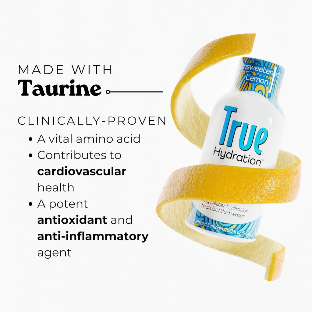 True Hydration Shots Unsweetened Lemon Flavor – 24 Pack of 1.93 fl oz Shots – Electrolytes – Amino Acids – Zero Sugar – Zero Sodium – Vegan – Gluten-Free Hydration
