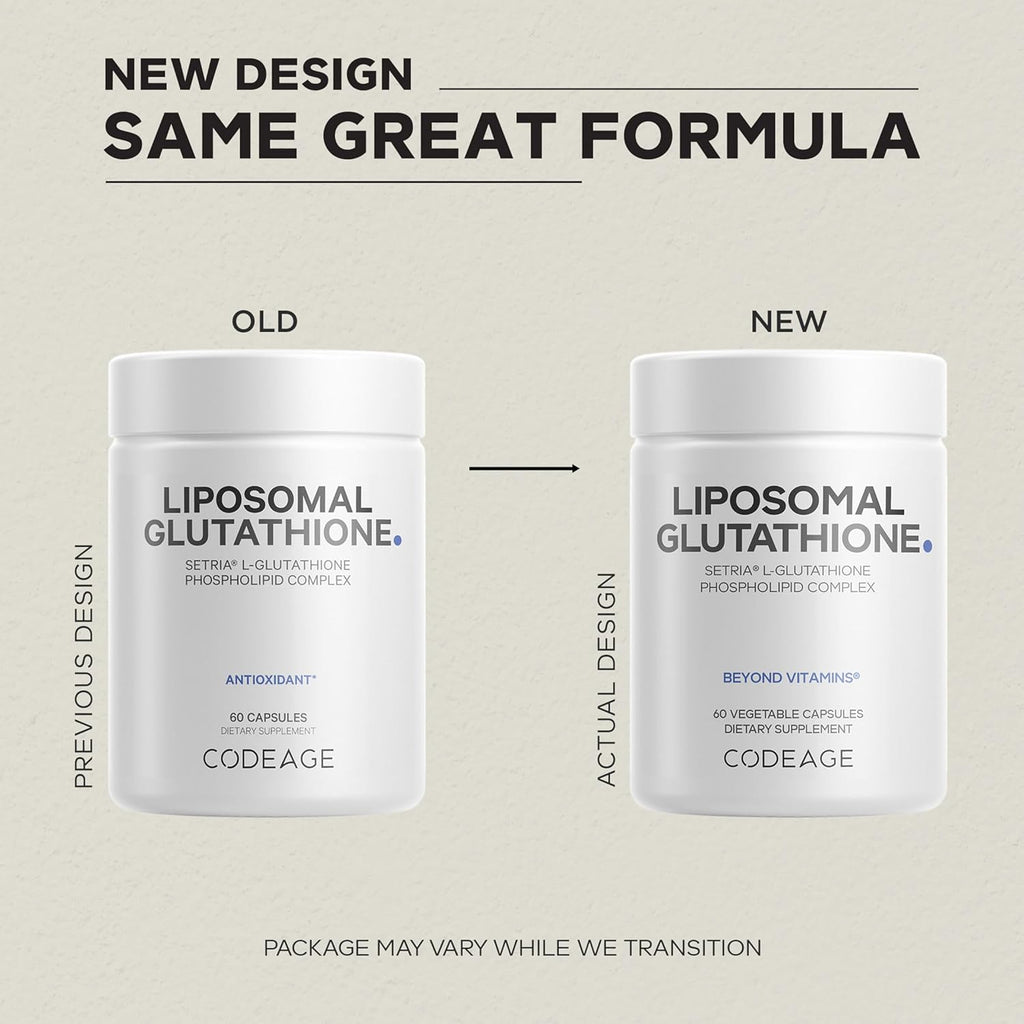 Codeage Liposomal Glutathione Supplement - Pure Reduced Setria L-Glutathione, Liposomal Delivery, Phospholipid Complex - Encapsulated Glutathione Powder Pills - Vegan, Non-GMO - 60 Capsules