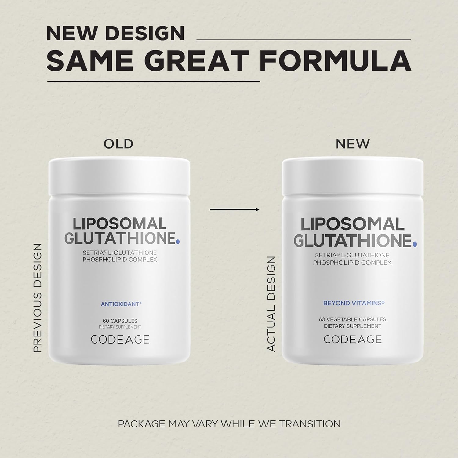 Codeage Liposomal Glutathione Supplement - Pure Reduced Setria L-Glutathione, Liposomal Delivery, Phospholipid Complex - Encapsulated Glutathione Powder Pills - Vegan, Non-GMO - 60 Capsules