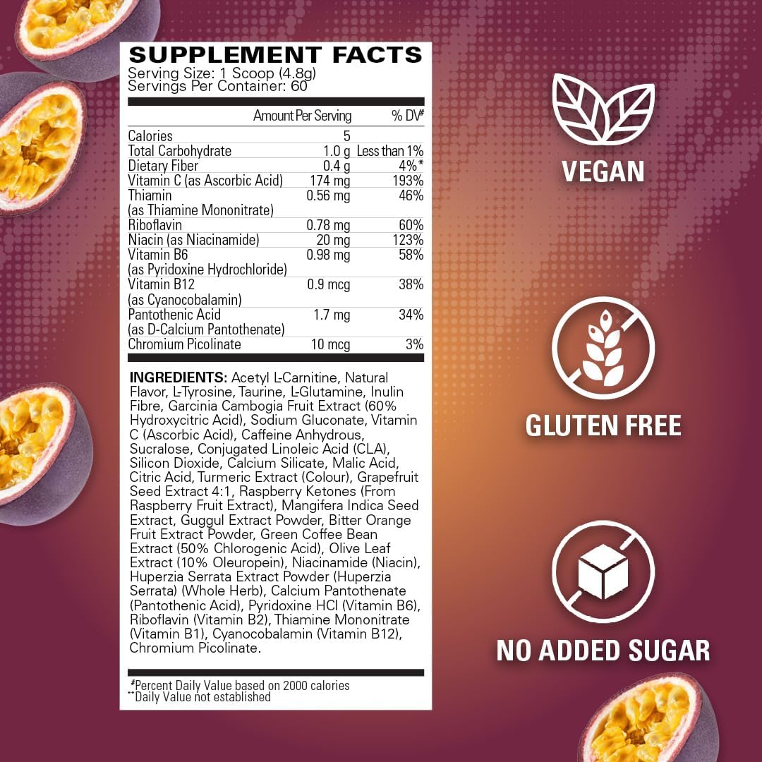 EHP Labs OxyShred Pre Workout Powder & Shredding Supplement - Preworkout Powder with L Glutamine & Acetyl L Carnitine, Energy Boost Drink - Passionfruit, 60 Servings