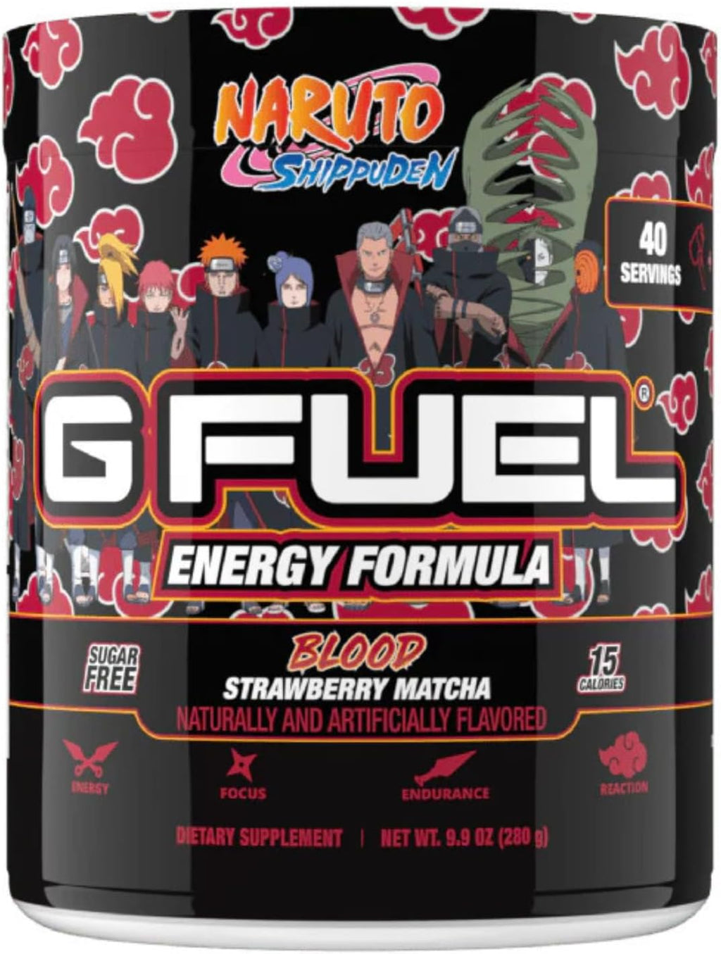 G Fuel Akasuki Blood Energy Drink Powder, Pre Workout Caffeine Mix for Gaming, Sugar Free Focus Amino, Vitamin + Antioxidants, 9.9oz (Strawberry Matcha, 40 Servings)