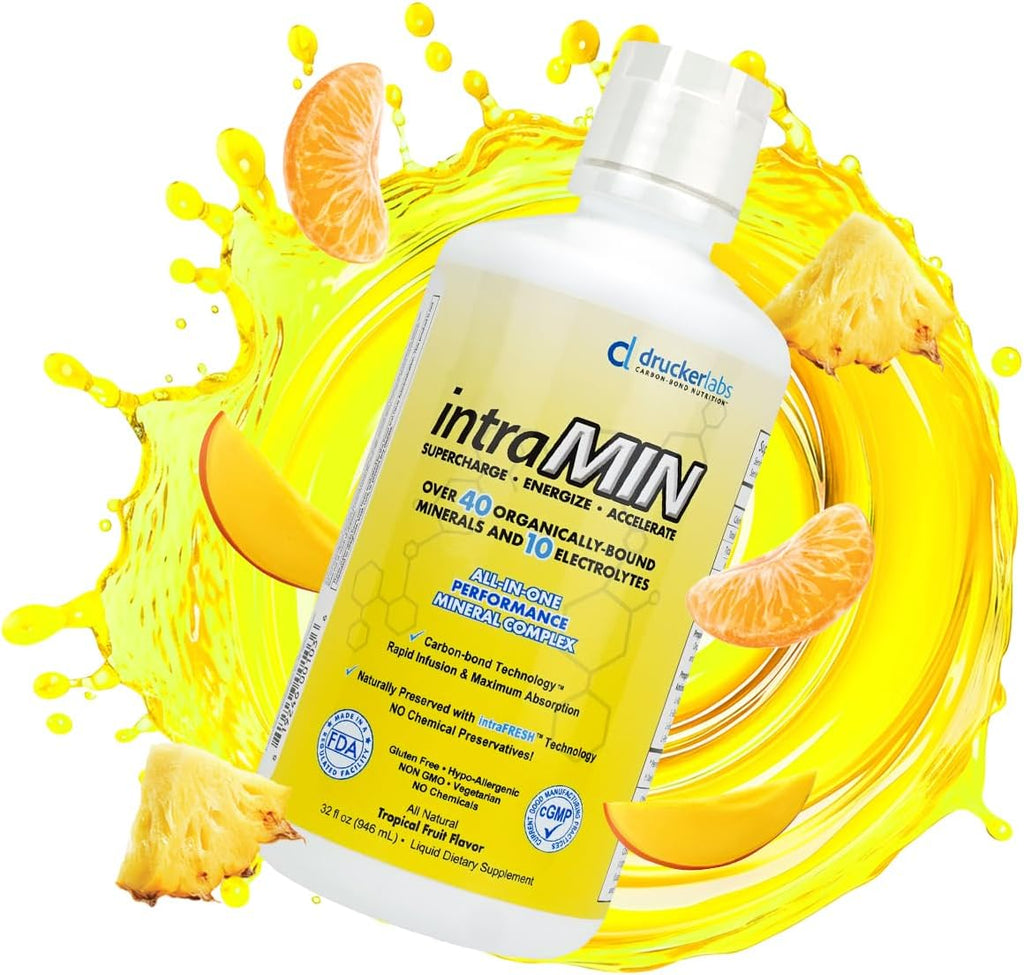 DRUCKER Labs - IntraMIN Organic Liquid Trace Minerals Dietary Supplement for Men, Women, Kids, Immune Support, Muscle Support, Non GMO, Gluten Free, Vegan, Electrolytes (32 oz., Tropical Fruit Punch)
