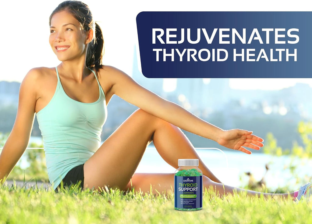 CogniTune Thyroid Support for Women and Men – Thyroid Supplement with Iodine, Kelp, Ashwagandha, Selenium, Zinc, L-Tyrosine – Natural Apple Flavor Thyroid Gummies for Hypothyroidism Support