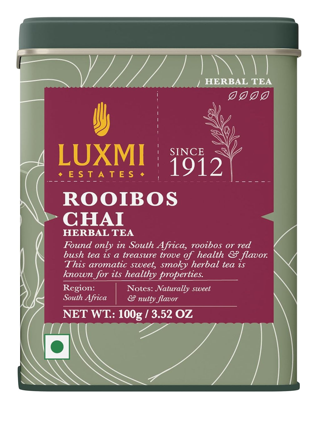 Luxmi Estates - Rooibos Chai - Organic Rooibos Tea with Spices - Loose Leaf - 100g (50 Cups), Limited Fall Tea with Cinnamon, Cardamom and Clove, Perfect for Relaxation
