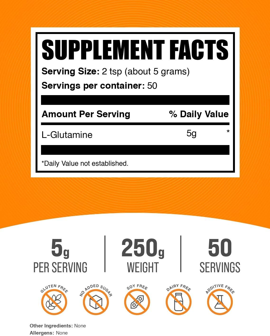 BulkSupplements.com L-Glutamine Powder - Glutamine Supplement, for Recovery & Gut Health - Unflavored & Gluten Free, 5g (5000mg) per Serving, 250g (8.8 oz) (Pack of 1)