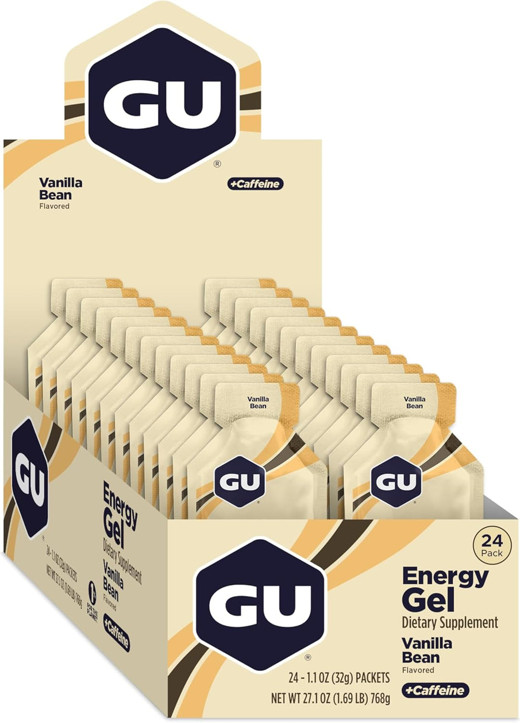 GU Energy Original Sports Nutrition Energy Gel, Vanilla Bean, 26.4 Oz, 24 Count