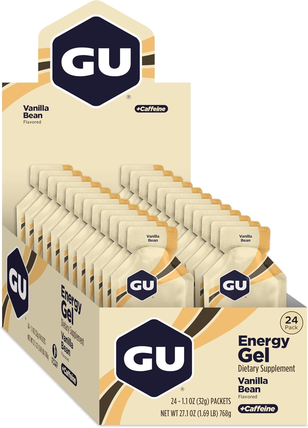 GU Energy Original Sports Nutrition Energy Gel, Vanilla Bean, 26.4 Oz, 24 Count