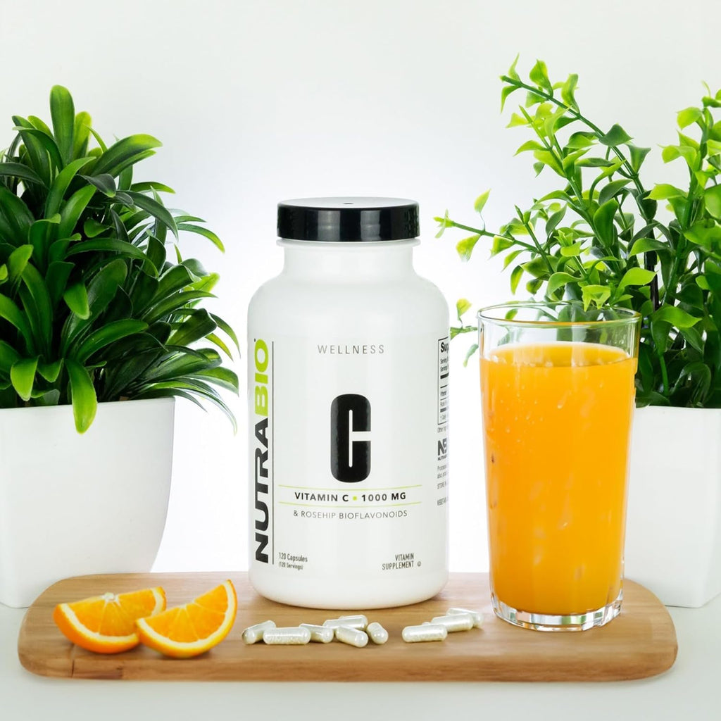 NutraBio Vitamin C with Rose HIPS - Supports Healthy Bones, Teeth and Gums, Immune Function - No Fillers or Excipients - (120 Capsules, 1000mg of Vitamin C per Capsule)