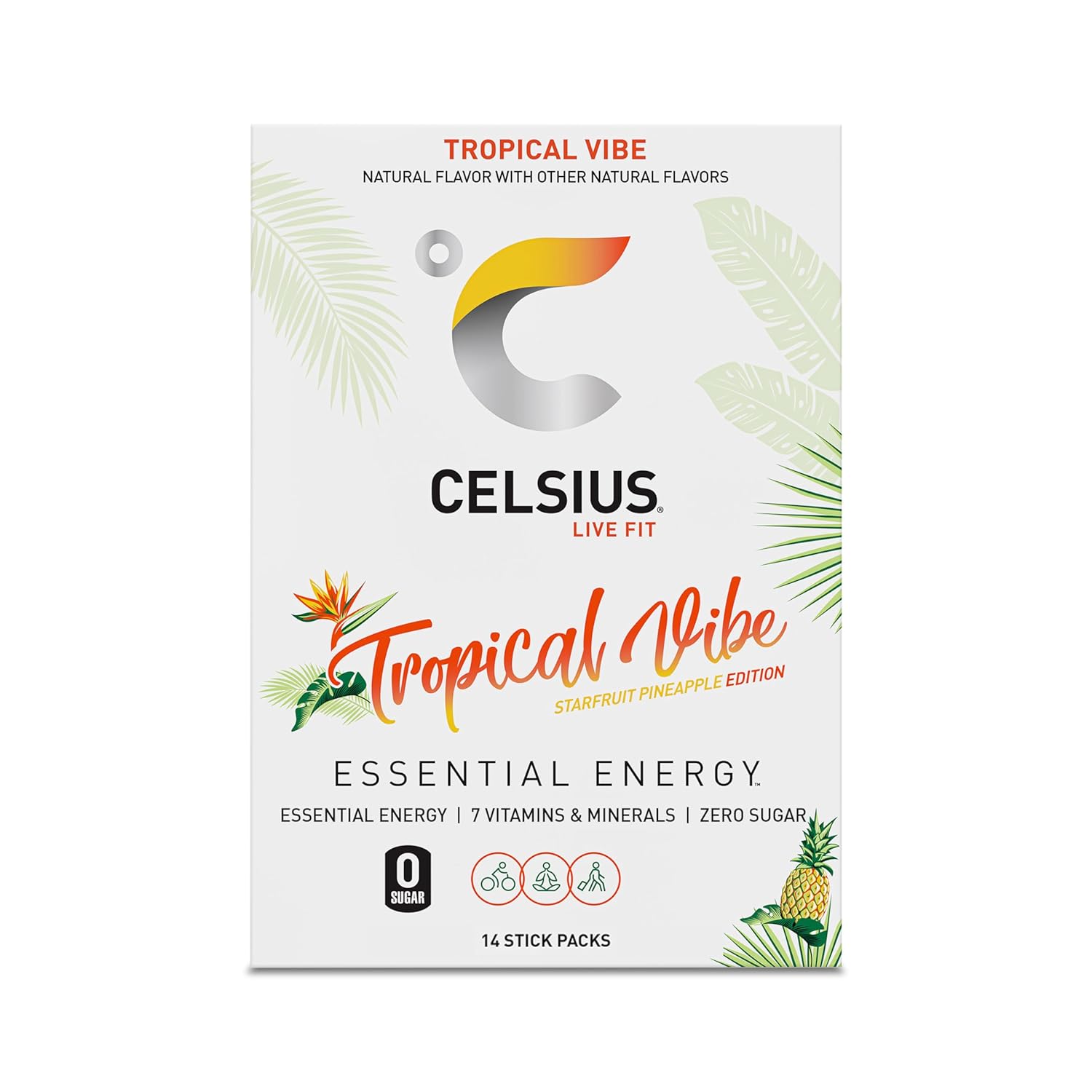 CELSIUS On The Go TROPICAL VIBE, Sugar Free Energy Drink Mix (14 Sticks per Pack)