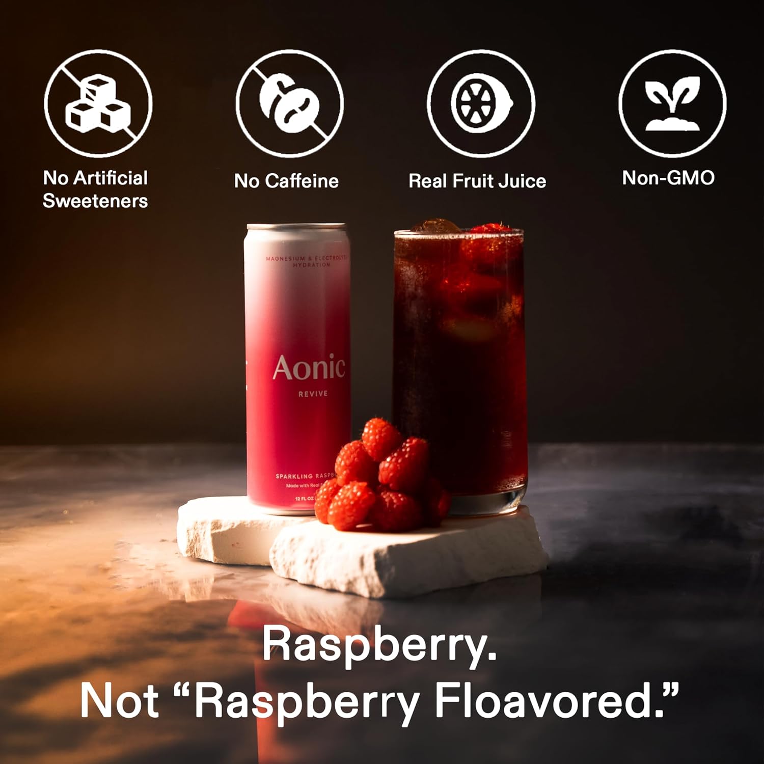 Aonic Revive Sparkling Raspberry – Functional Hydration Drink, Magnesium + Potassium Electrolytes, Delicious Taste, Real Fruit Juice, 12oz (12 Pack)