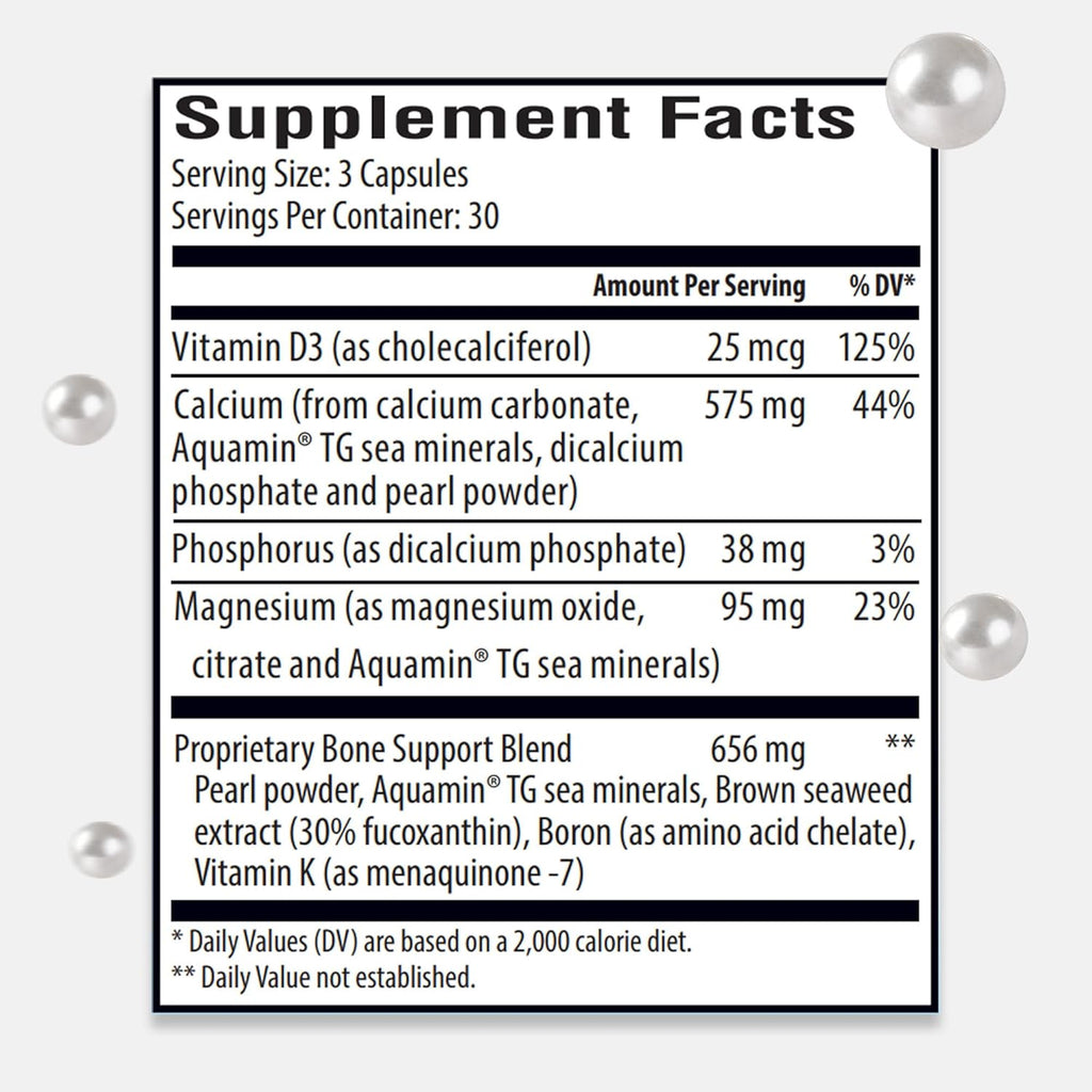 Marine Calcium Bone Density Supplement, 3.5X Absorbable Pearl Calcium & Icelandic Marine Algae, with Magnesium, Vitamin D3 K2 & More, Organic, Holistic Alternative, Astronaut Endorsed - 30 Days Supply