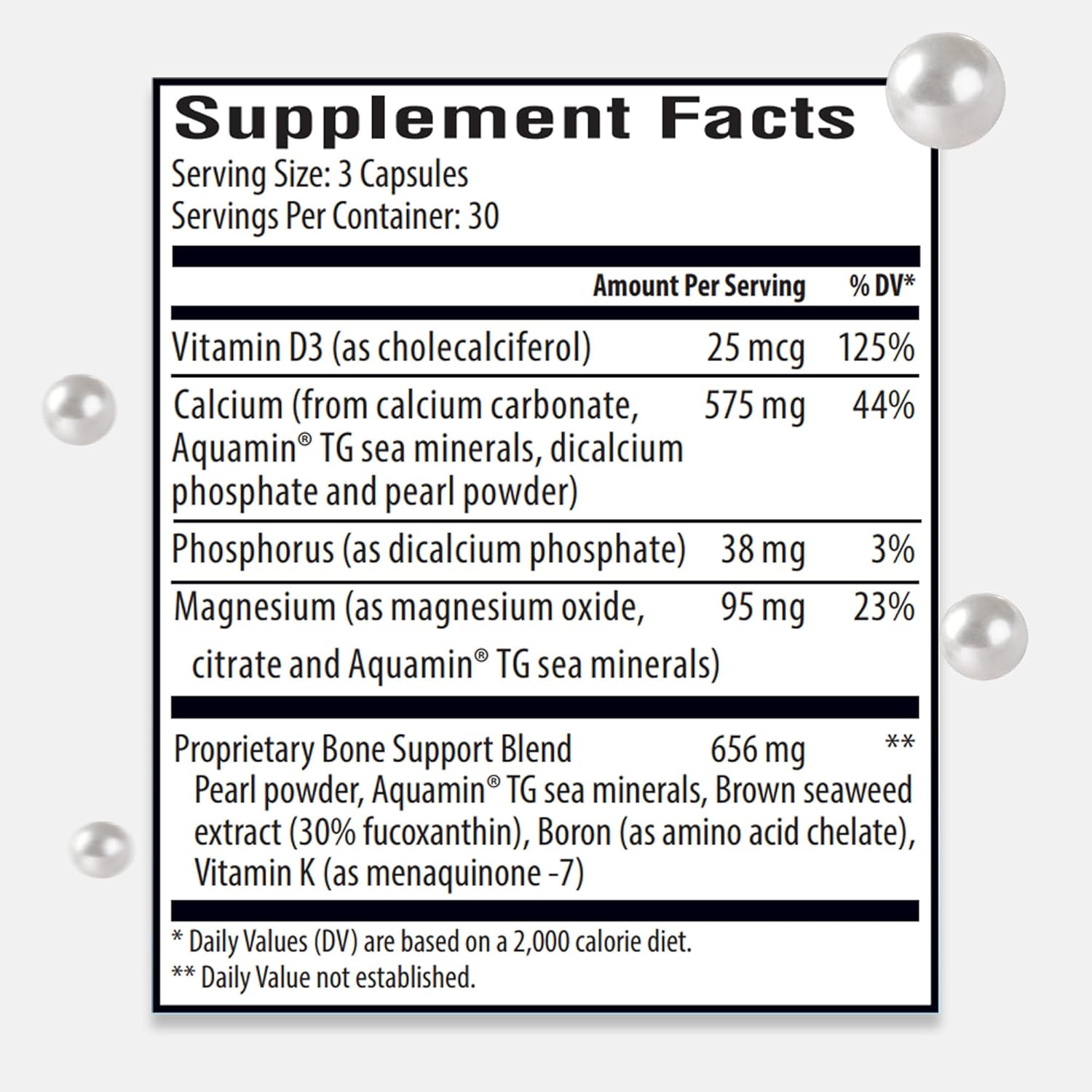 Marine Calcium Bone Density Supplement, 3.5X Absorbable Pearl Calcium & Icelandic Marine Algae, with Magnesium, Vitamin D3 K2 & More, Organic, Holistic Alternative, Astronaut Endorsed - 30 Days Supply