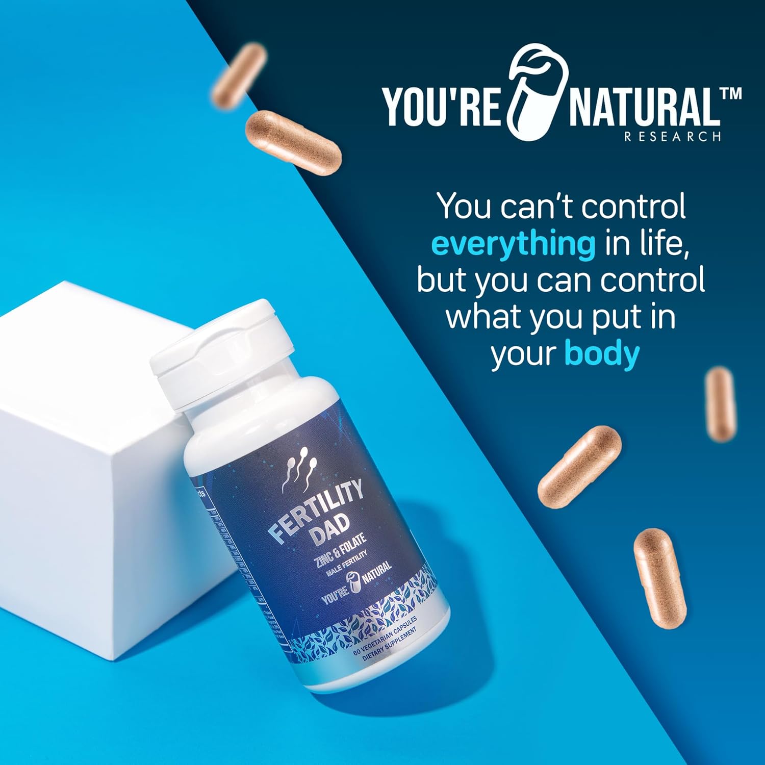 YOU'RE NATURAL Male Fertility Vitamins, Optimal Sperm Count, Motility, and Strength, Ashwagandha, Folic Acid 800 mcg, Magnesium, Maca Root, L-carnitine, Vitamin C, E, D3, Zinc | 30 Day Supply