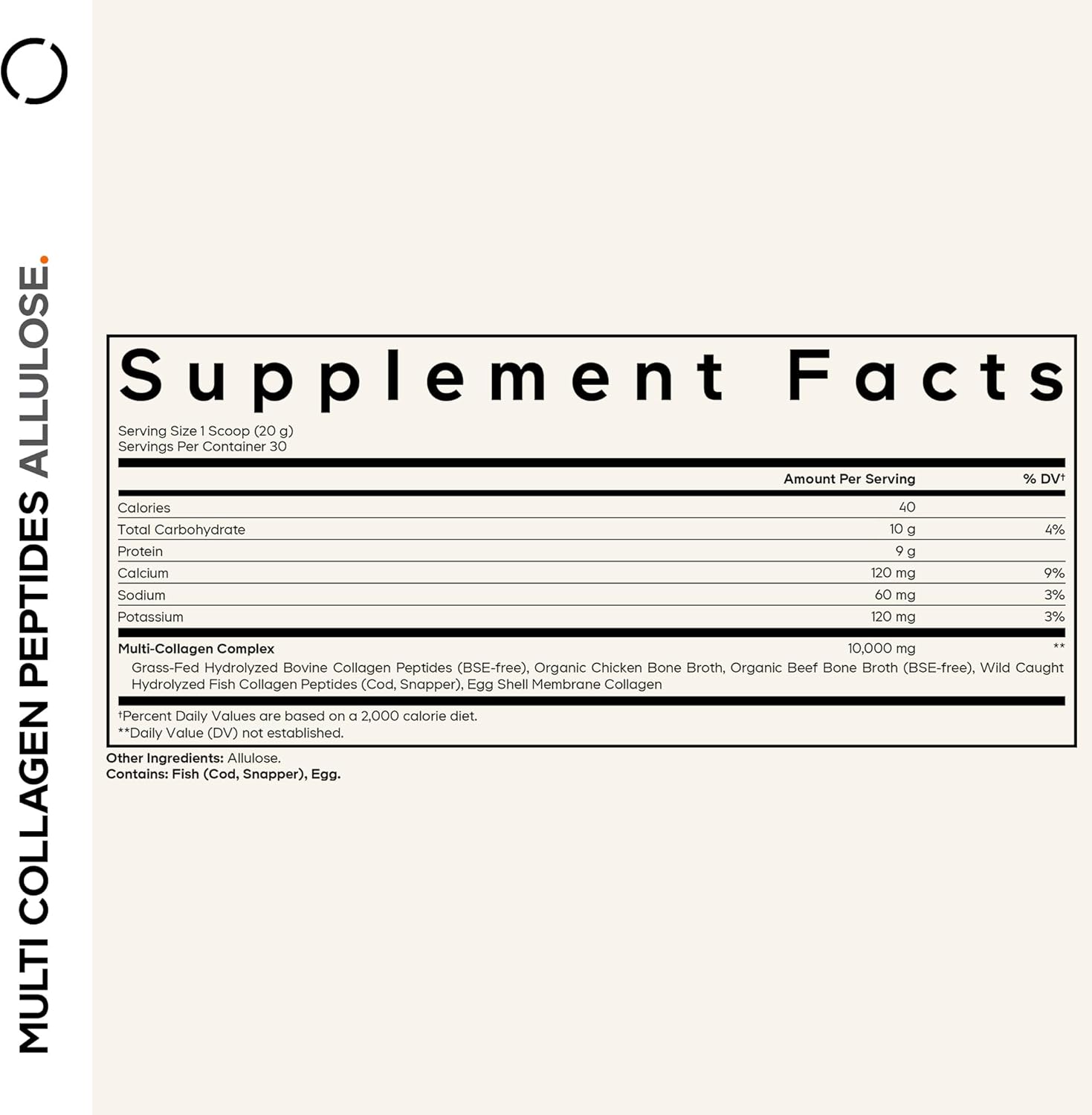 Codeage Multi Collagen Peptides Powder + Allulose - 5 Types - Grass-Fed Collagen - Rare Sugar Allulose Supplement - 0 Calorie Sweetener & 0 Carbs - 18 Amino Acids - Unflavored - Non-GMO - 30 Servings