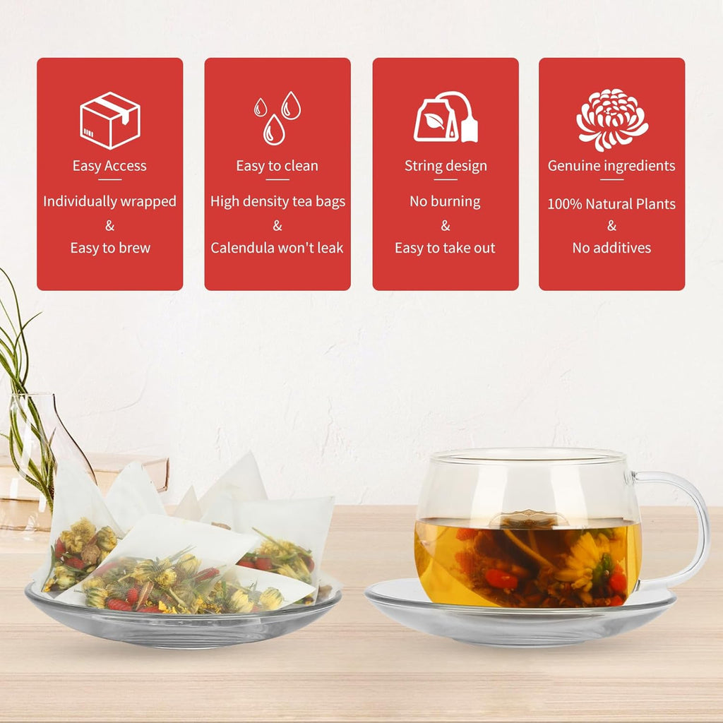 Liver Detox Tea,Chrysanthemum Cassia Seeds Tea Bags(160g, 8gX20Bags), Honeysuckle, Chinese wolf-berry, Sweet-scented Osmanthus, Burdock Root Combination of Floral Tea 菊花决明子茶包