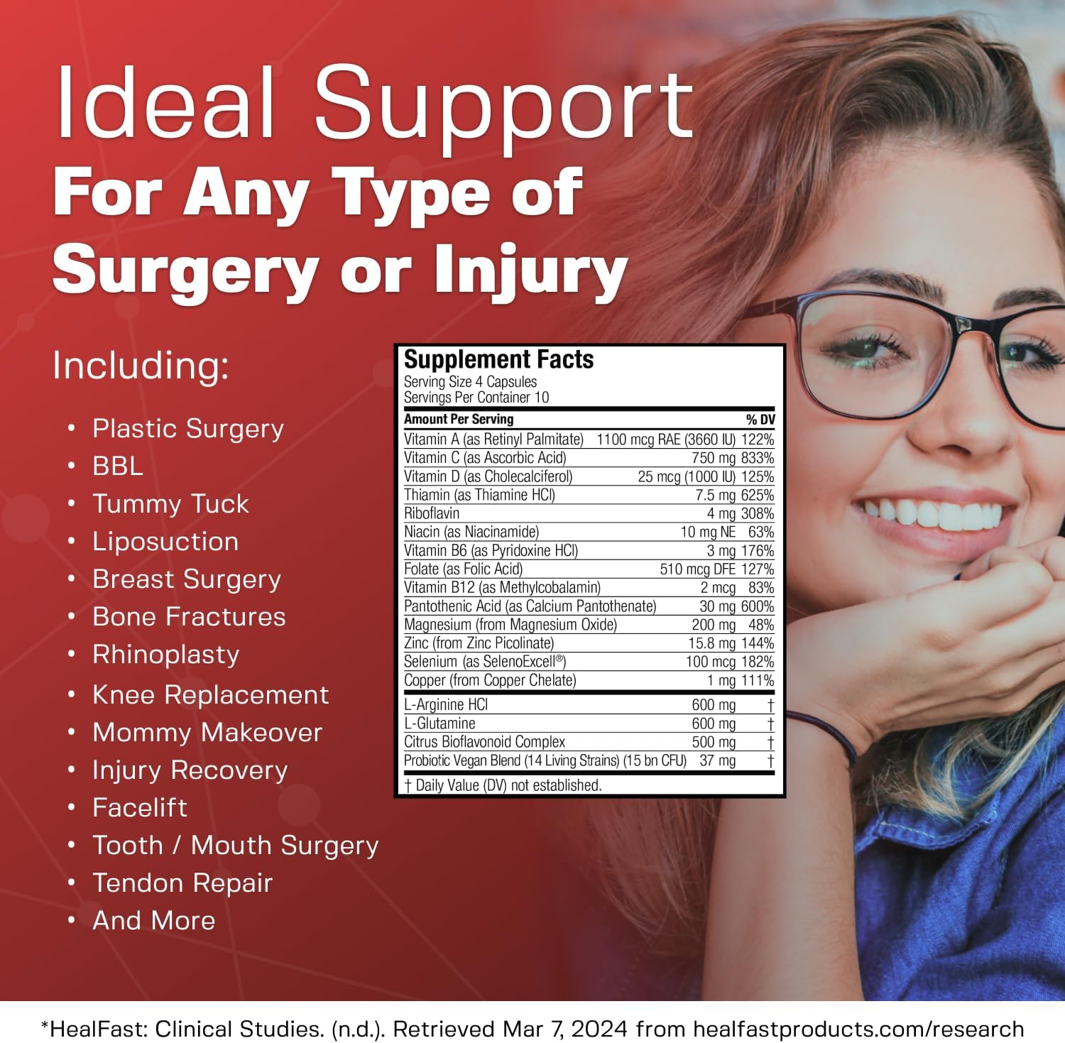 HealFast Surgery & Injury Recovery Supplement (Pre-Op): Quercetin, Probiotics Supplement for Wound, Liposuction, Tummy Tuck, and BBL Post Surgery Supplies