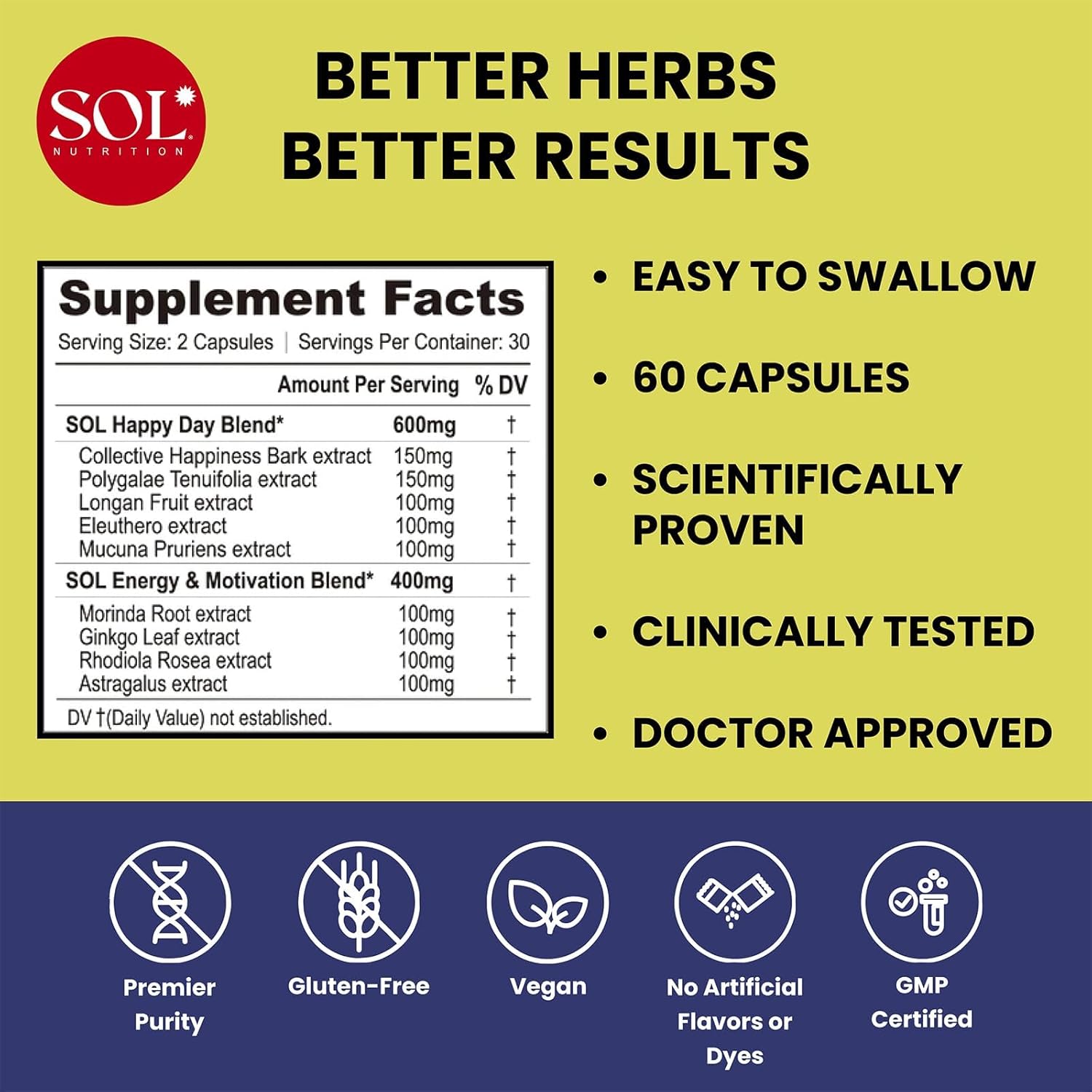Happy Day Supplement: Combining The Natural Herbal Properties of Collective Happiness Bark, Astragalus, and Gingko Biloba to Support a Healthy Lifestyle - 60 Easy to Swallow Capsules