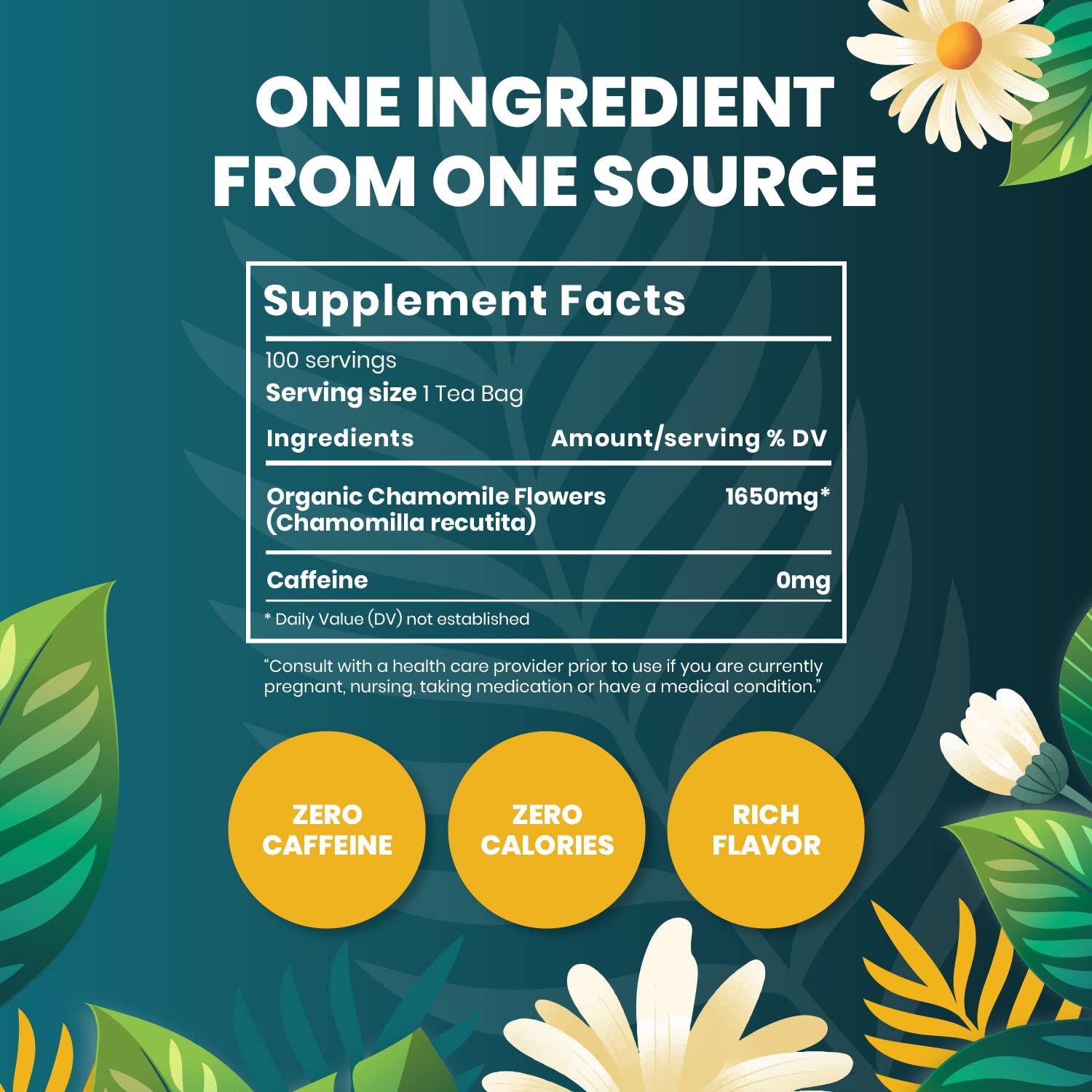 Organic Chamomile Tea — 100 Tea Bags | Organic Herbal Tea From Single Origin | Eco-Friendly Tea Bags | Non-GMO Caffeine Free Tea With Zero Sugar | Cederberg Tea Company