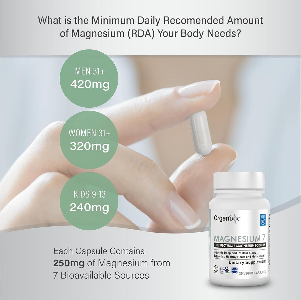 Organixx Magnesium Glycinate Supplement for Support Sleep, 3 Month Supply, Muscle & Heart Health, 7 Type Magnesium Complex with Vitamin B6, Manganese Citrate, Gluten Free, Vegan, Non GMO, 90 Capsules