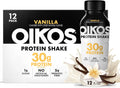 Oikos Protein Shake, Vanilla, 30g Protein, Shelf Stable Protein Drink with 5g Prebiotic Fiber, 12 fl oz Bottle, 12 Count
